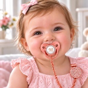 Chupeta Luxo Letras Para Bebê Com Prendedor Azul Ou Rosa M Rosa 0-8 Meses